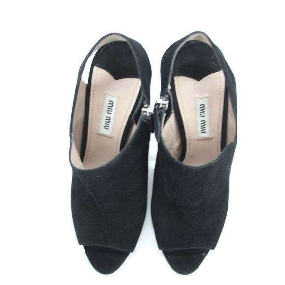 Miu Miu Black Suede Peep Toe Slingback Heel Pumps - Picture 10 of 12